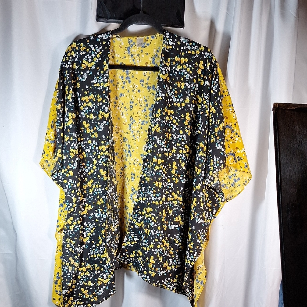 Yellow Floral Kimono Cardigan